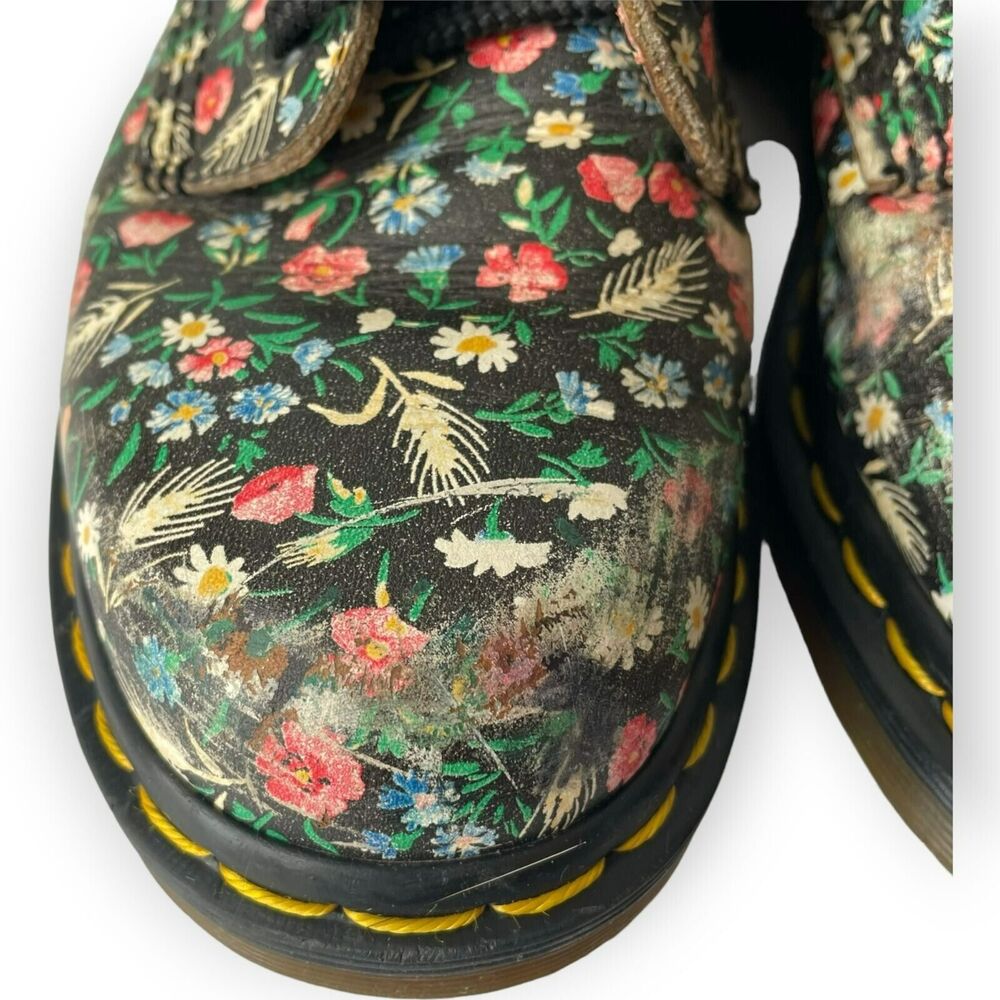 Dr. Martens Floral Made in England Leather Boots US 6 UK 4 Eye 90's Wheat Black - Picture 5 of 15